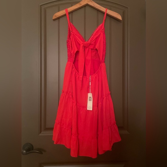 ECOWISH Lace Top Dress V-Neck Spaghetti Strap Bowknot Sleeveless Lace Size S - Picture 2 of 5